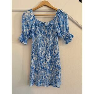 Faithful the Brand  Magnolia Mini Dress Blue Tie Dye Size 2 Smocked Boho Chic